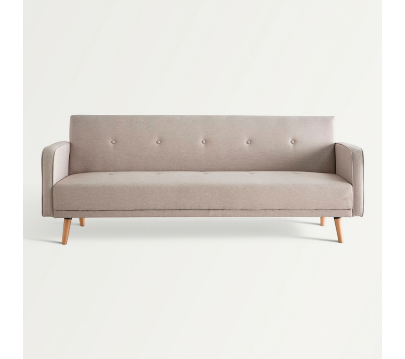 Canapé Convertible Scandinave 3 Places En Tissu Beige Et Bois Clair Ulla