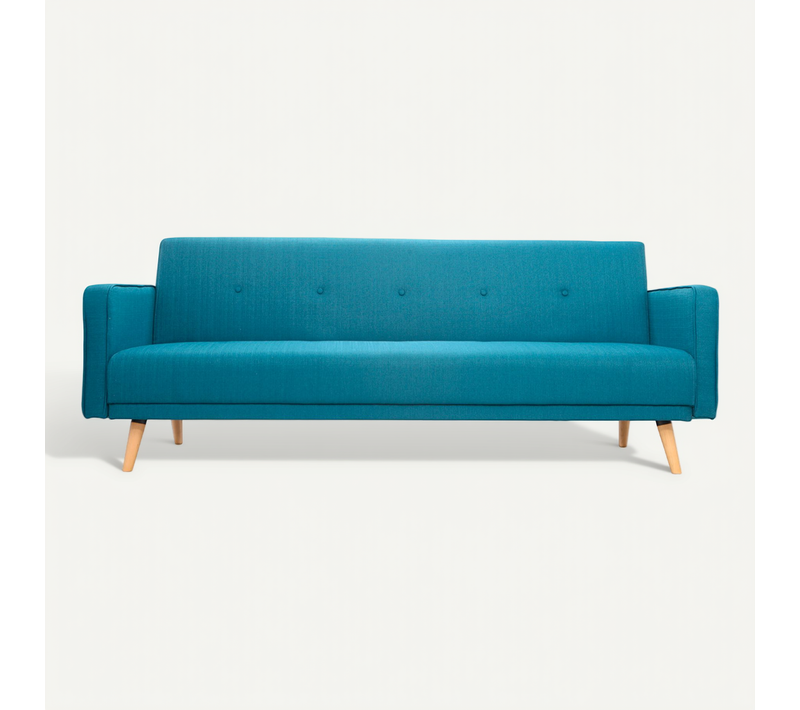 Canapé Convertible Scandinave 3 Places En Tissu Bleu Et Bois Clair Ulla