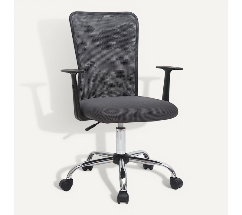 Fauteuil De Bureau à Roulettes Design En Mesh Gris Et Acier Chromé Pluz