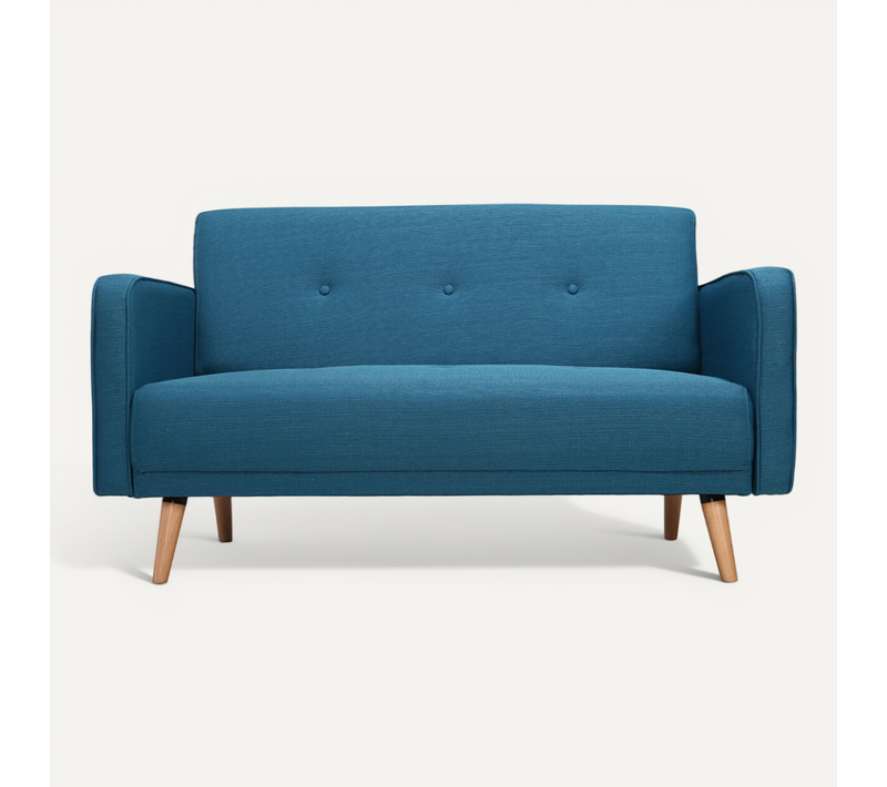 Canapé Scandinave 2 Places En Tissu Bleu Canard Et Bois Clair Ulla
