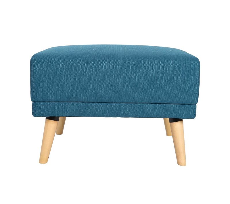 Pouf Repose-pieds Scandinave En Tissu Bleu Canard Et Bois Clair Ulla
