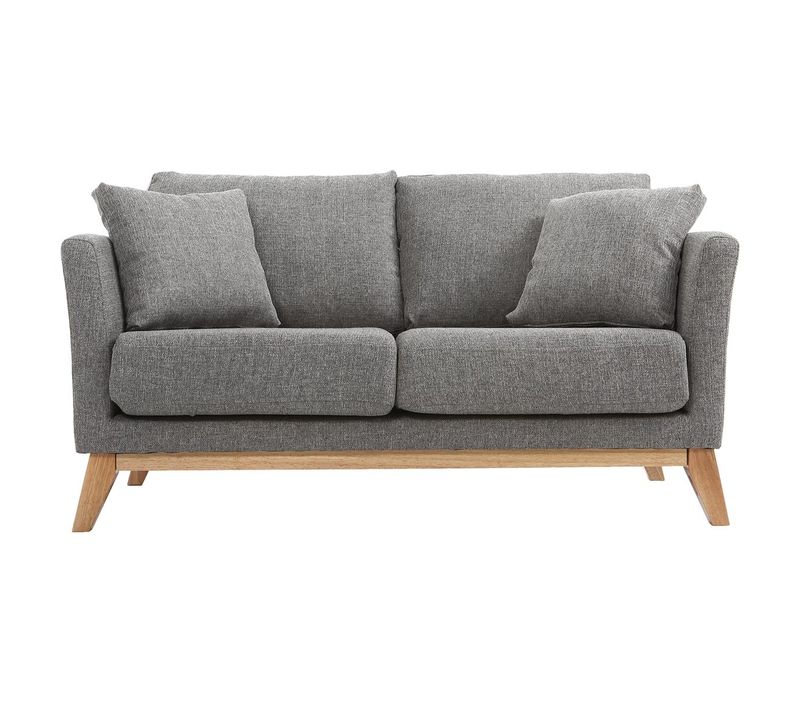 Canapé Scandinave Déhoussable 2 Places En Tissu Gris Clair Et Bois Clair Oslo