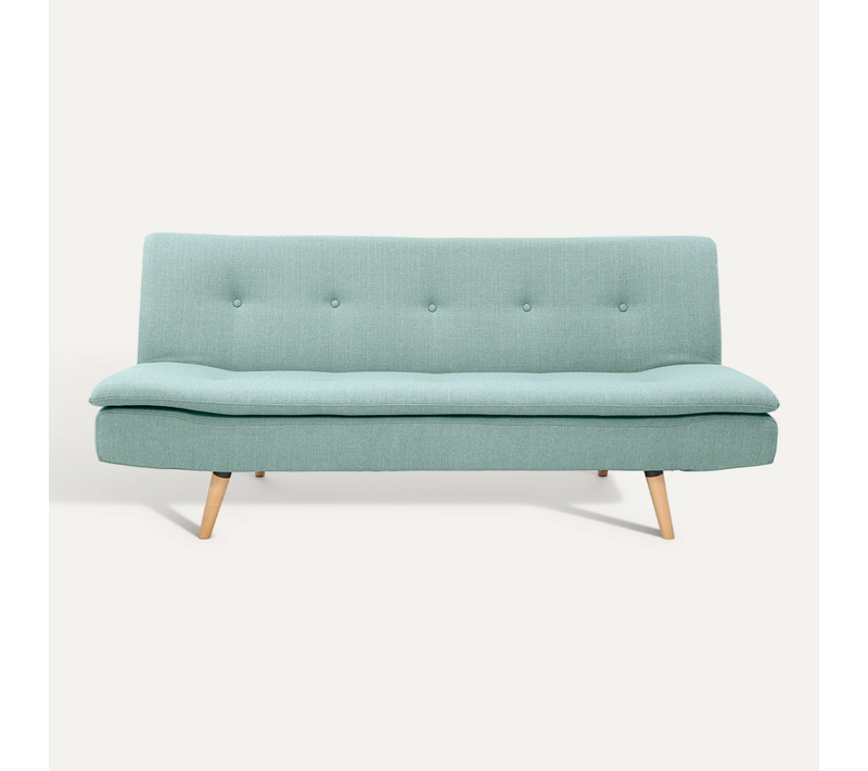 Canapé Convertible Scandinave 3 Places En Tissu Vert Lagon Et Bois Clair Senso