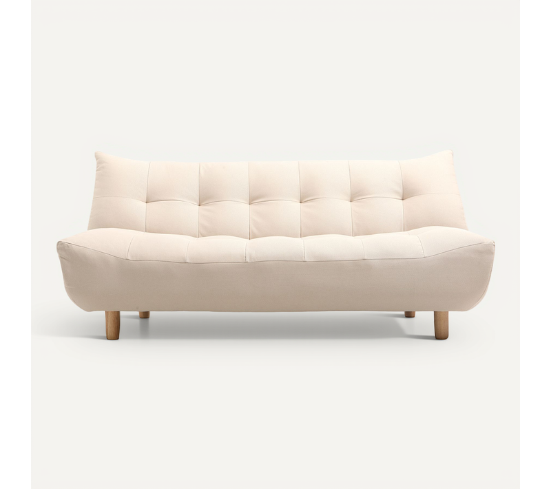 Canapé Convertible Scandinave 3 Places En Tissu Beige Et Bois Clair Yumi