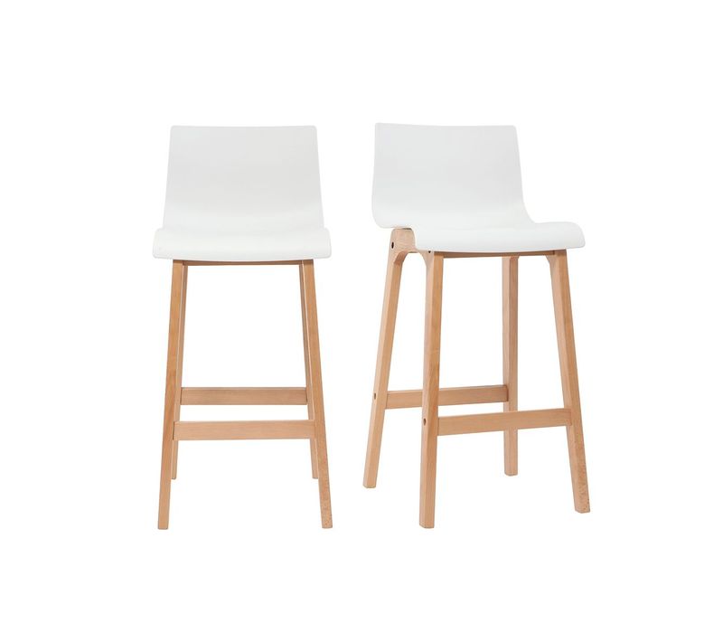 Tabouret De Bar Design Bois Et Blanc 75 Cm (lot De 2) New Surf