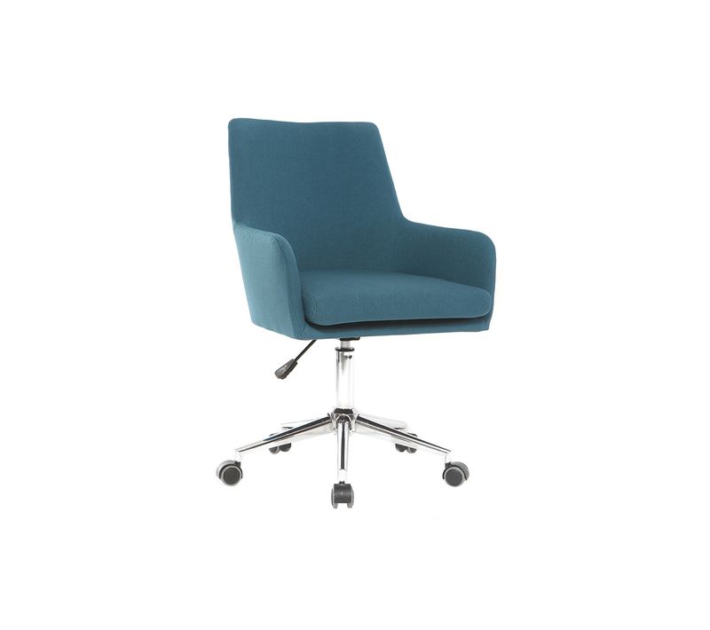 Chaise De Bureau à Roulettes En Tissu Bleu Canard Et Acier Chromé Shana