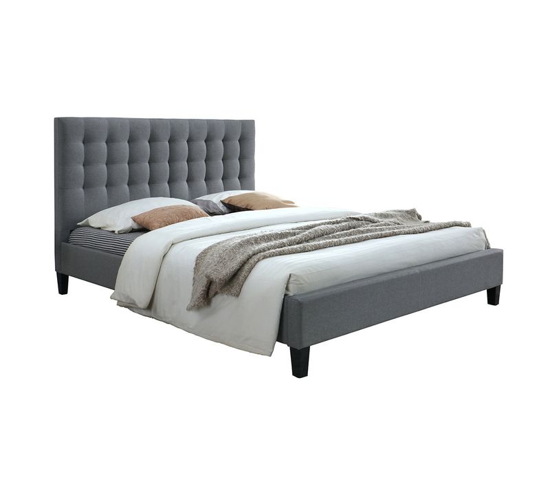 Lit 2 Places 160x200 En Tissu Gris Clair Capitonné Danae