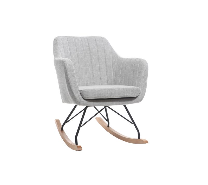 Rocking Chair Scandinave En Tissu Gris Clair, Métal Noir Et Bois Clair Aleyna