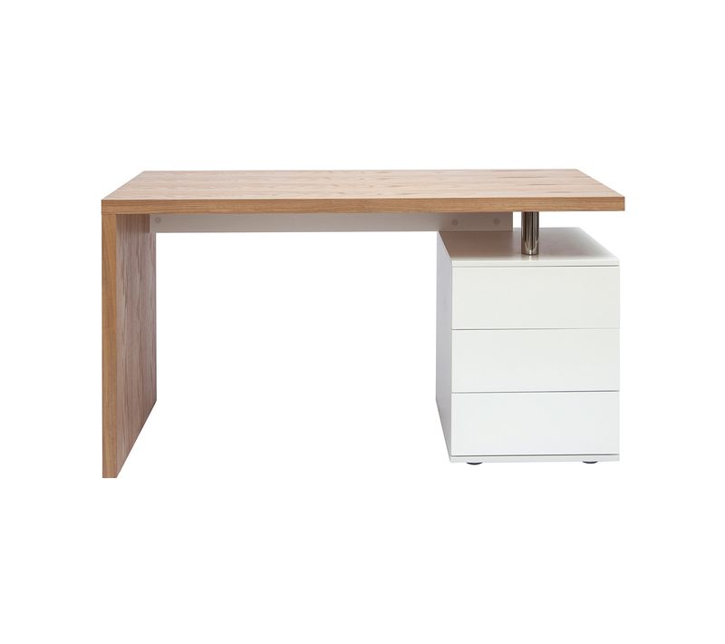 Bureau Avec Rangements 3 Tiroirs Design Bois Clair Chêne Et Blanc L140 Cm Calix