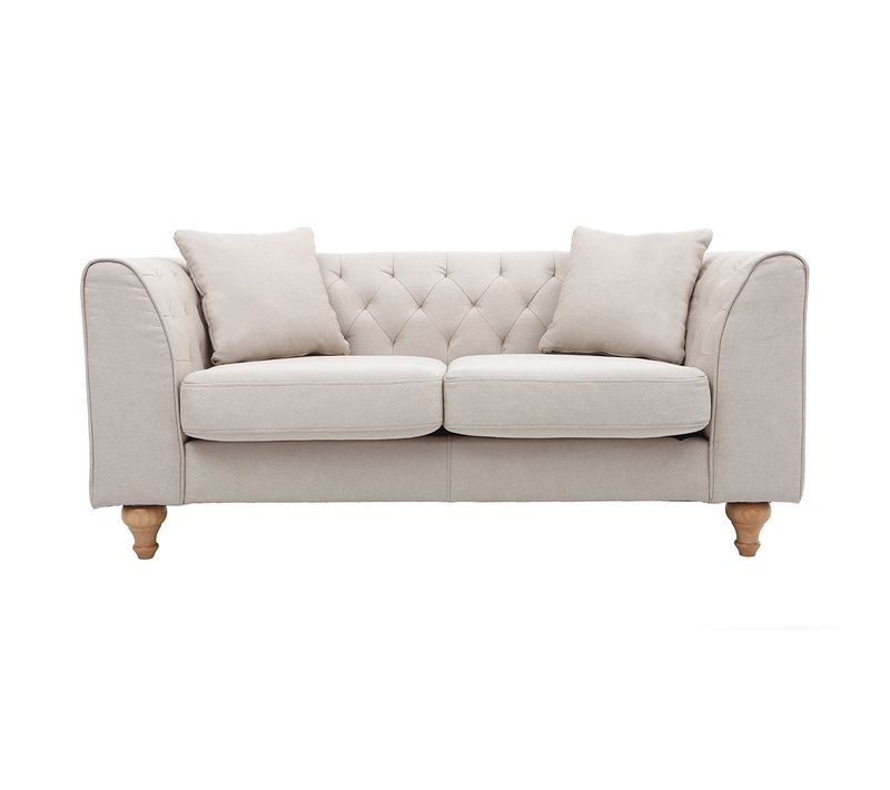 Canapé 2 Places Capitonné En Tissu Beige Et Bois Clair Montaigne
