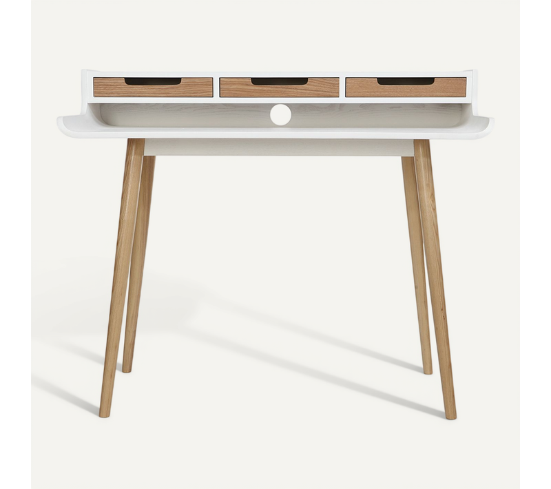 Bureau Avec Rangements Scandinave Bois Clair Et Blanc L110 Cm Opus