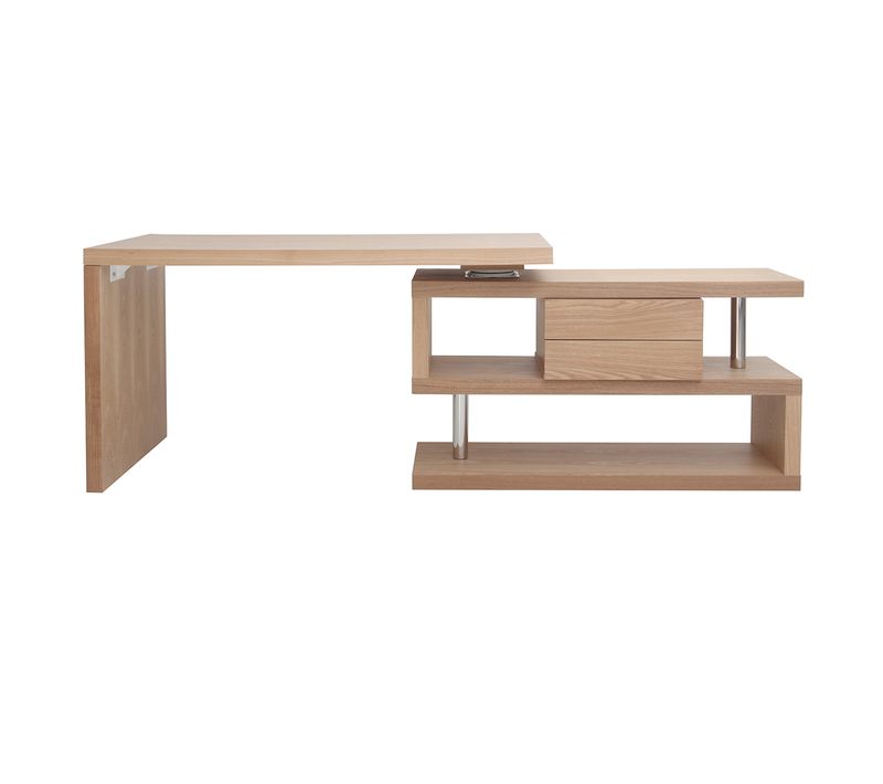Bureau Modulable Design Avec Rangements 2 Tiroirs Bois Clair L140-218 Cm Max