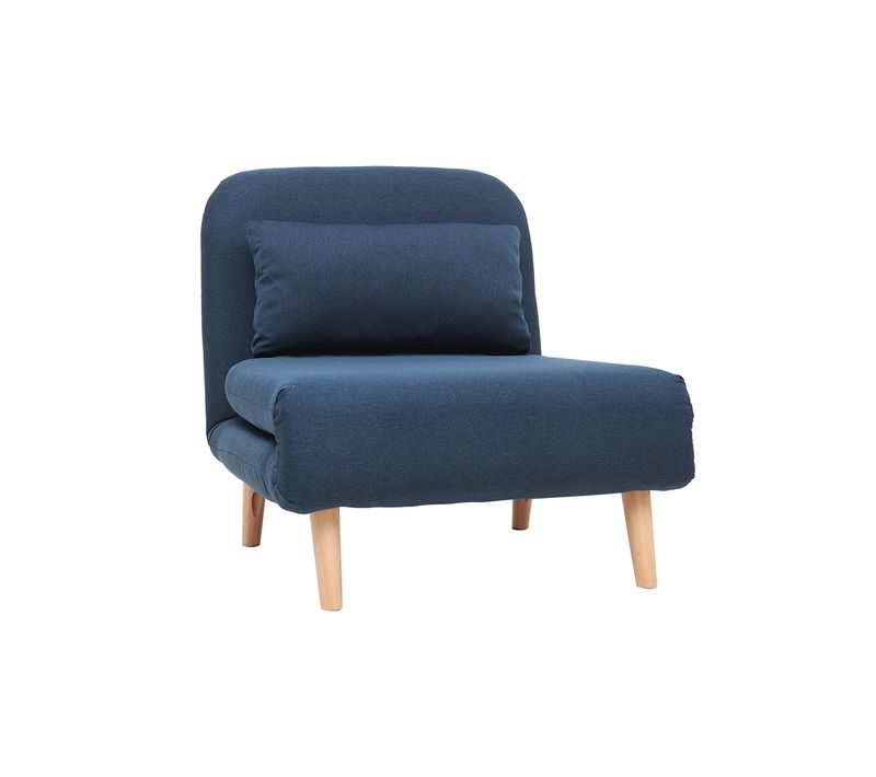 Fauteuil Convertible Scandinave En Tissu Bleu Foncé Et Bois Clair Amiko