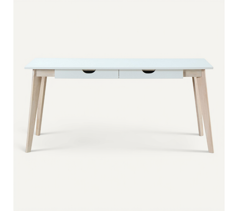 Bureau Avec Rangements 2 Tiroirs Scandinave Blanc Et Bois Clair L160 Leena