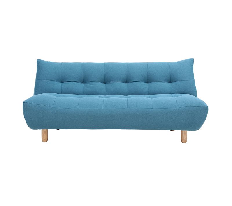 Canapé Convertible Scandinave 3 Places En Tissu Bleu Canard Et Bois Clair Yumi