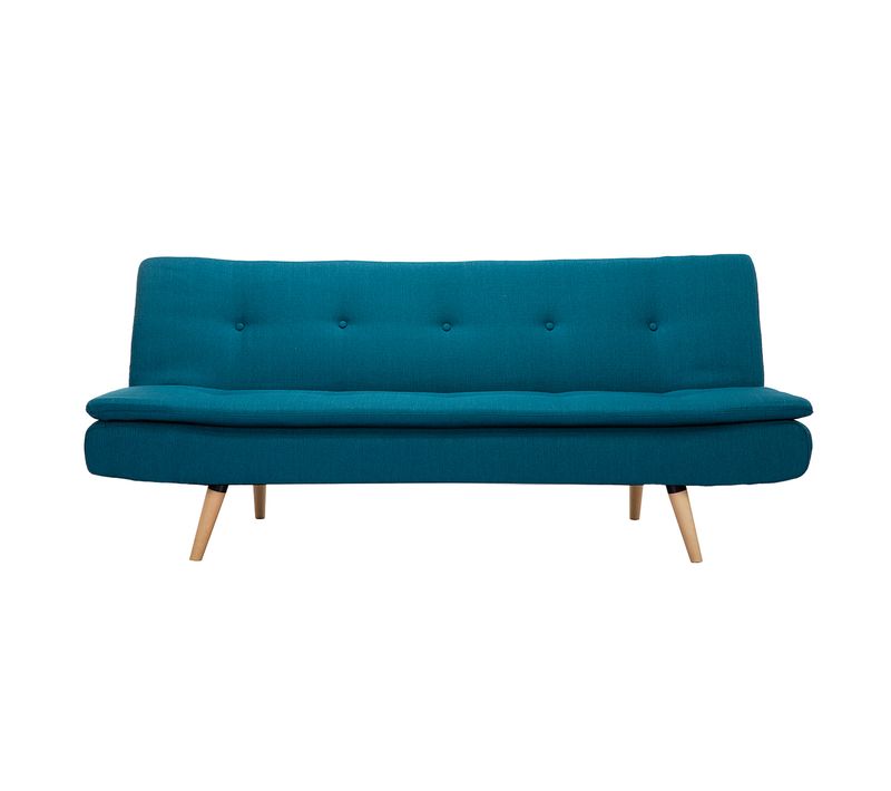 Canapé Convertible 3 Places En Tissu Bleu Canard Et Bois Clair Senso - Miliboo et Stéphane Plaza