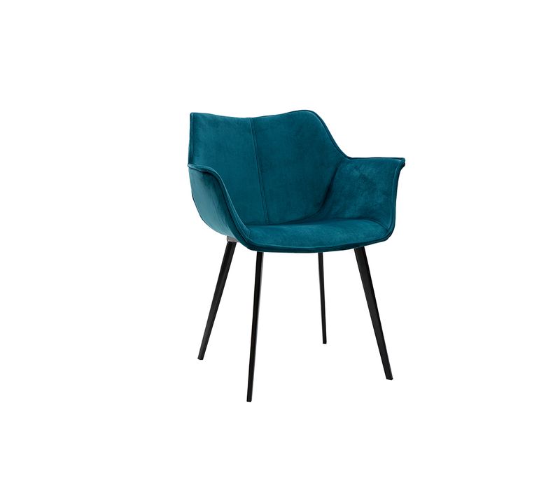 Chaise Design En Tissu Velours Bleu Pétrole Et Métal Noir Volo