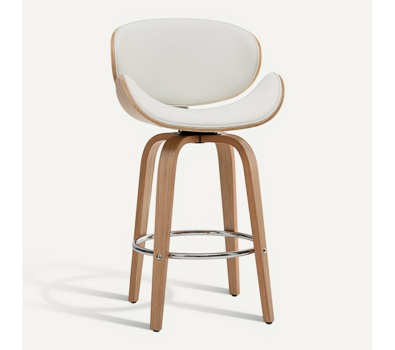 Tabouret De Bar Pivotant Blanc Et Bois Clair 65 Cm Pivotant 360° Walnut