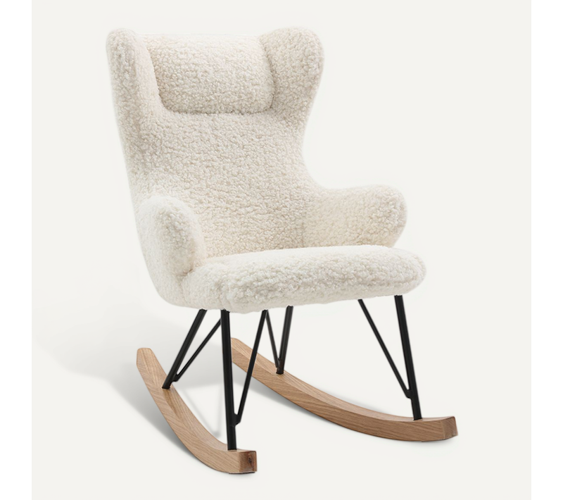 Rocking Chair Enfant En Tissu Effet Peau De Mouton Blanc, Métal Noir Et Bois Clair Shaun