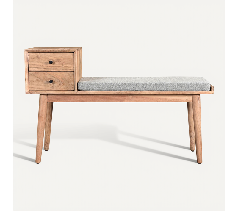 Banc D'entrée Avec Rangements 2 Tiroirs En Bois Clair Massif L110 Cm Alty