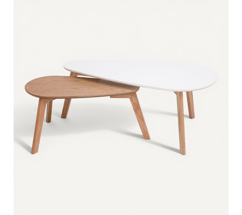 Tables Basses Gigognes Scandinaves Bois Clair Chêne Et Blanc (lot De 2) Artik