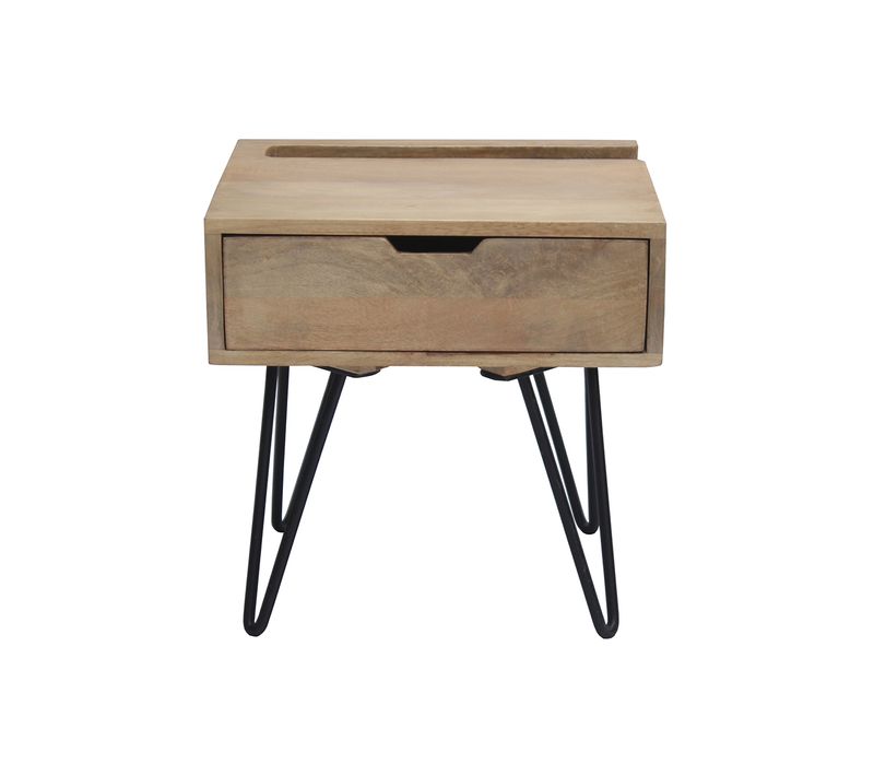 Table De Chevet Industrielle Bois Manguier Massif Et Métal Noir Vibes