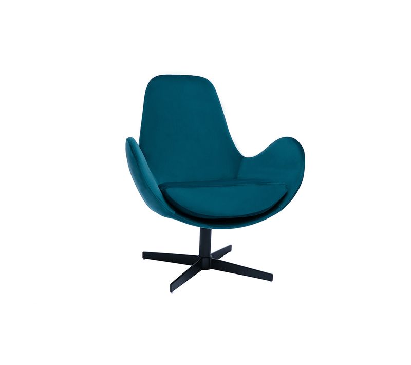 Fauteuil Pivotant Design En Tissu Velours Bleu Canard Et Métal Noir Andy