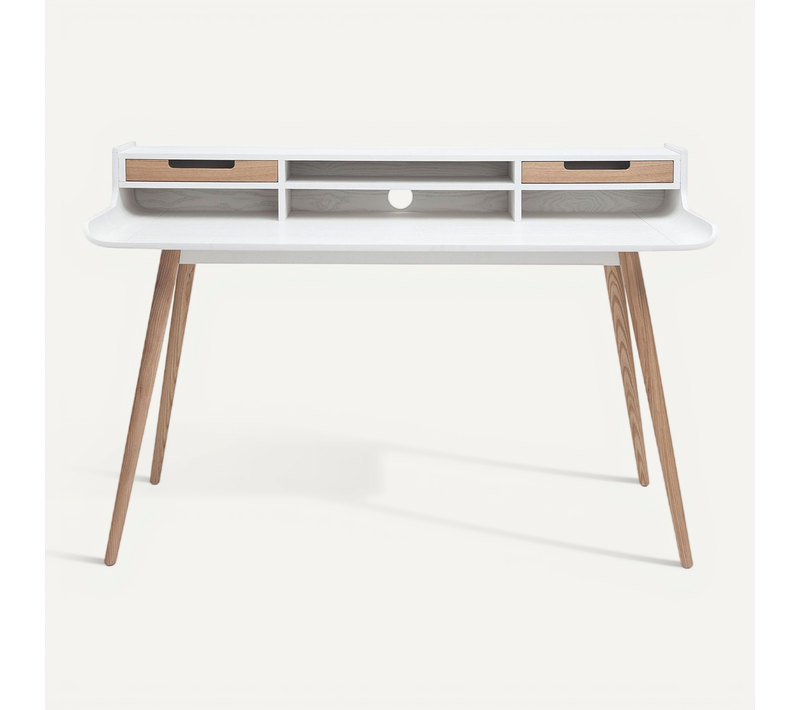 Bureau Avec Rangements Scandinave Blanc Et Bois Clair L140 Cm Opus