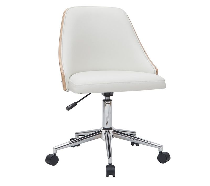 Chaise De Bureau à Roulettes Design Blanc, Bois Clair Et Acier Chromé Quino