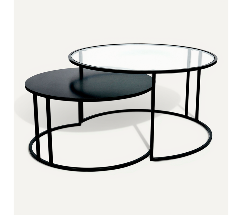 Tables Basses Gigognes Rondes Design Verre Trempé Et Métal Noir Tahl (lot De 2)