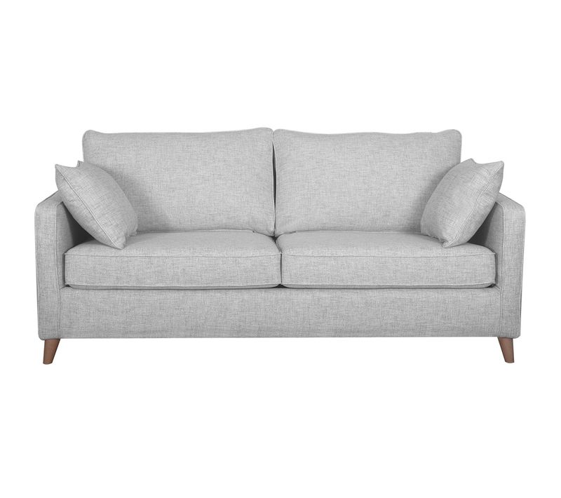 Canapé Convertible Scandinave 3 Places En Tissu Gris Clair Et Bois Clair Avec Matelas 10 Cm Papel