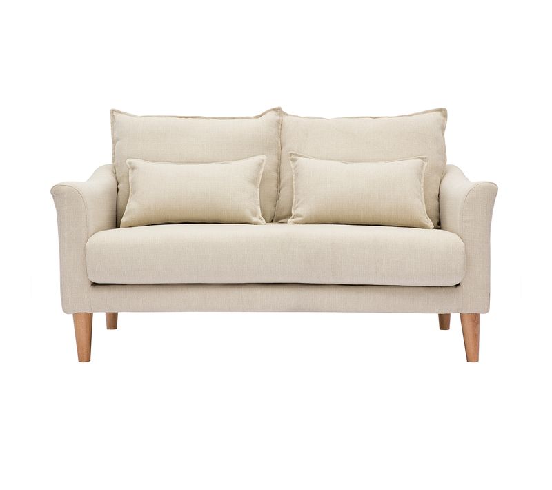 Canapé Scandinave 2 Places En Tissu Beige Et Bois Clair Kate