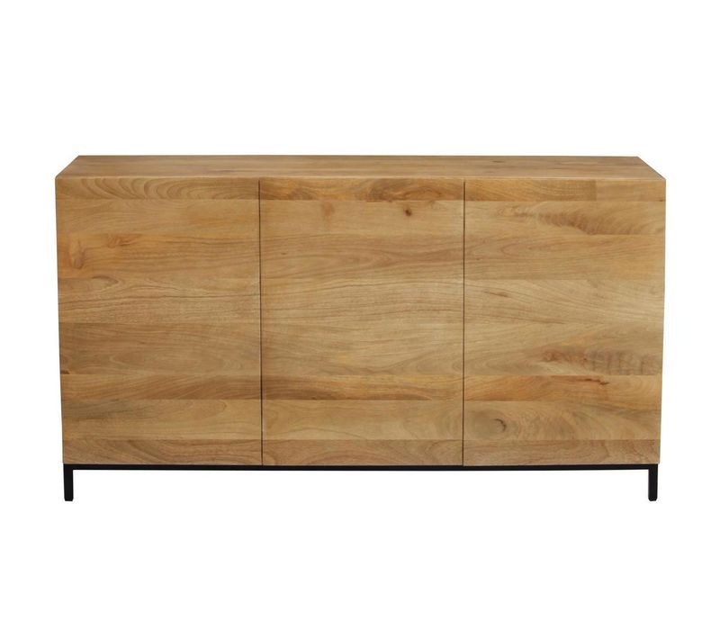 Buffet Industriel En Bois Manguier Massif Et Métal Noir 3 Portes L145 Cm Ypster