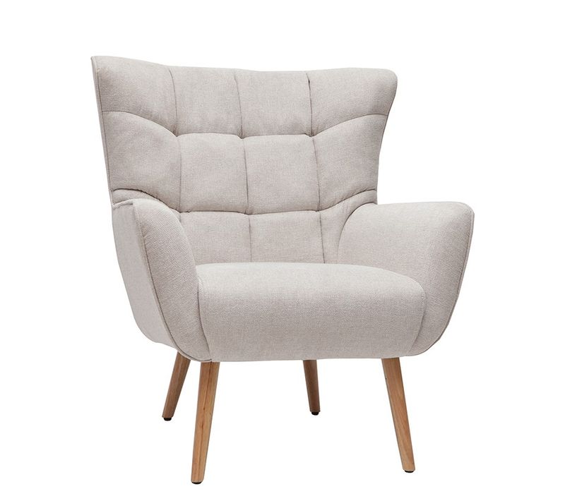 Fauteuil Scandinave En Tissu Effet Velours Texturé Beige Et Bois Clair Avery