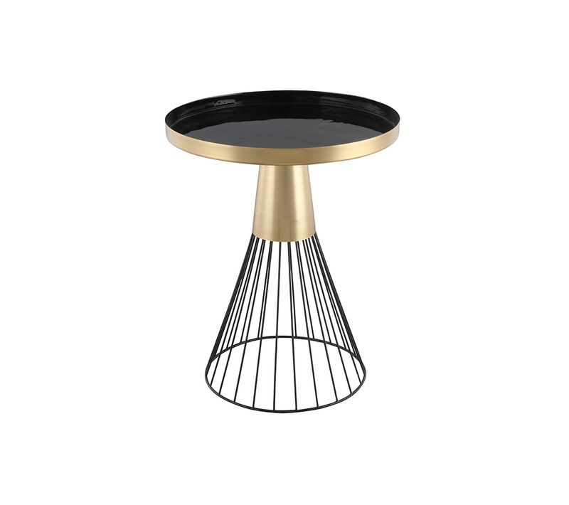 Table D'appoint Ronde En Acier Laqué Noir Et Doré D41 Cm Spleen