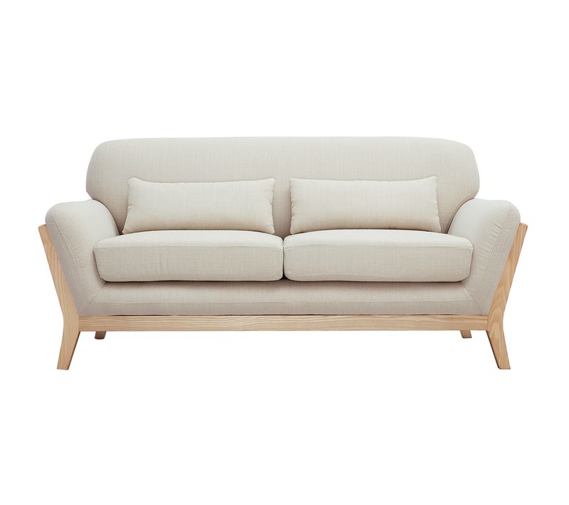 Canapé Scandinave 2 Places En Tissu Beige Et Bois Clair Yoko