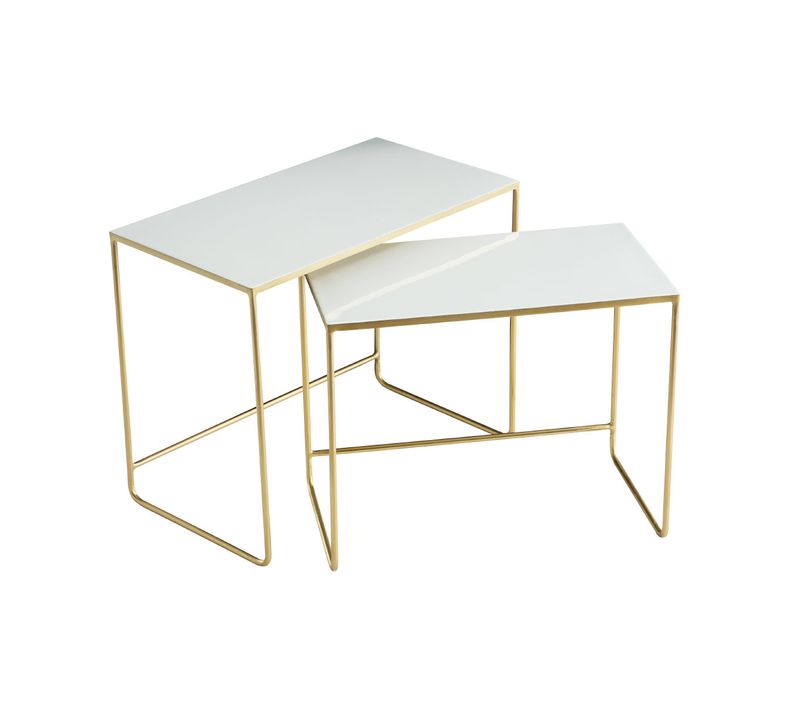 Tables Basses Gigognes Rectangulaires Design Blanc Et Métal Doré (lot De 2) Wess