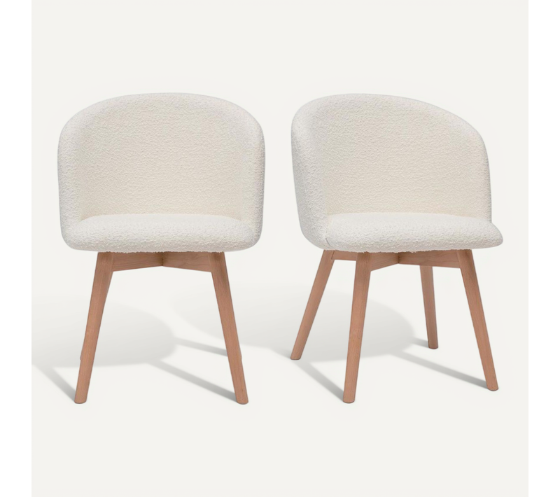 Chaises Scandinaves En Tissu Effet Laine Bouclée Blanc Cassé Et Bois Clair Massif (lot De 2) Vanity