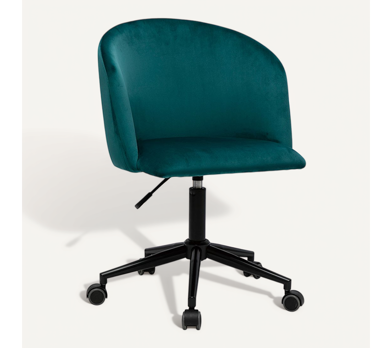 Chaise De Bureau à Roulettes En Tissu Velours Bleu Pétrole Et Métal Noir Vanity