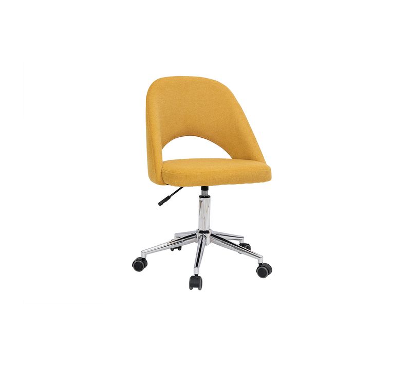 Chaise De Bureau à Roulettes En Tissu Effet Velours Texturé Jaune Moutarde Et Acier Chromé Cosette