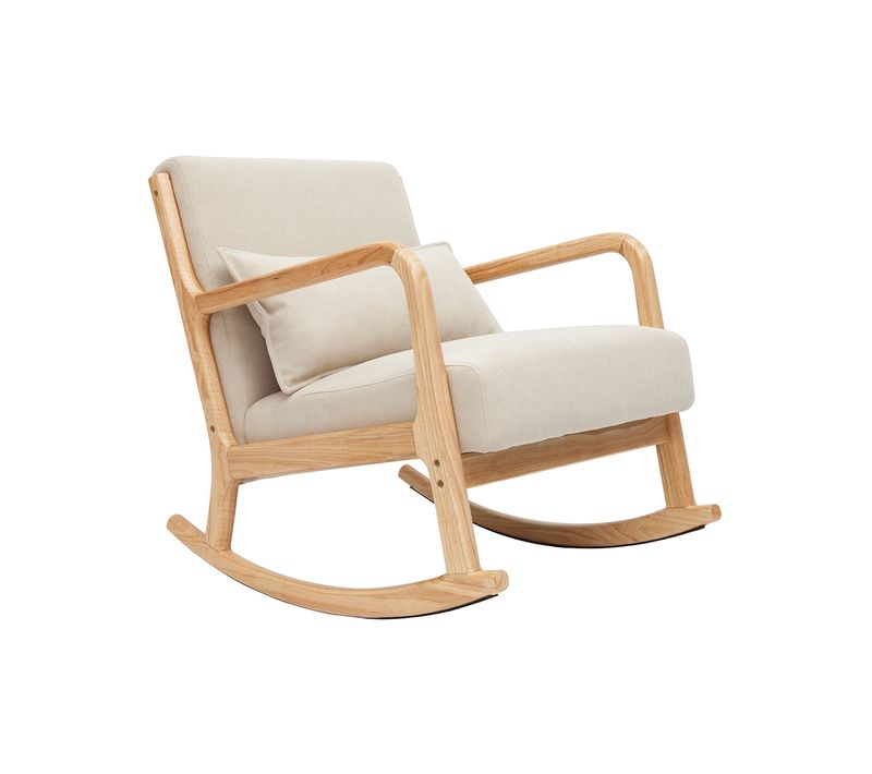 Rocking Chair Scandinave En Tissu Effet Velours Beige Et Bois Clair Massif Derry