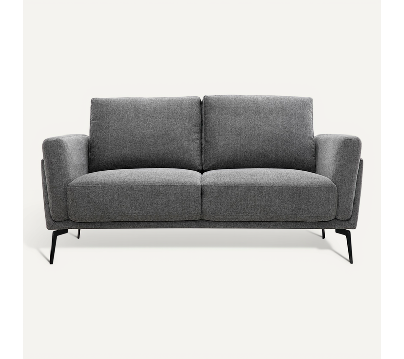 Canapé Design 2 Places En Tissu Effet Velours Texturé Gris Foncé Et Métal Noir Mosco