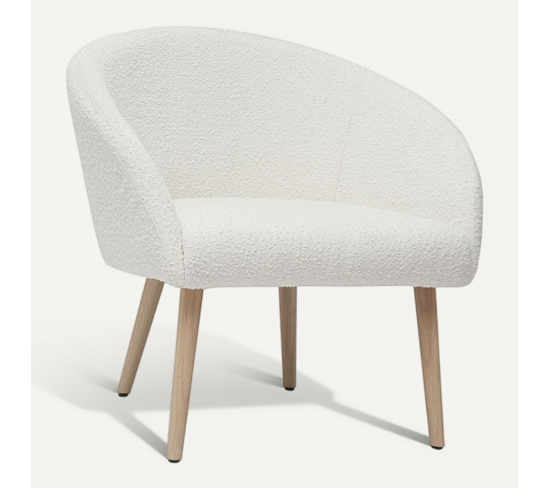 Fauteuil Scandinave En Tissu Effet Laine Bouclée Blanc Cassé Et Bois Clair Olivia