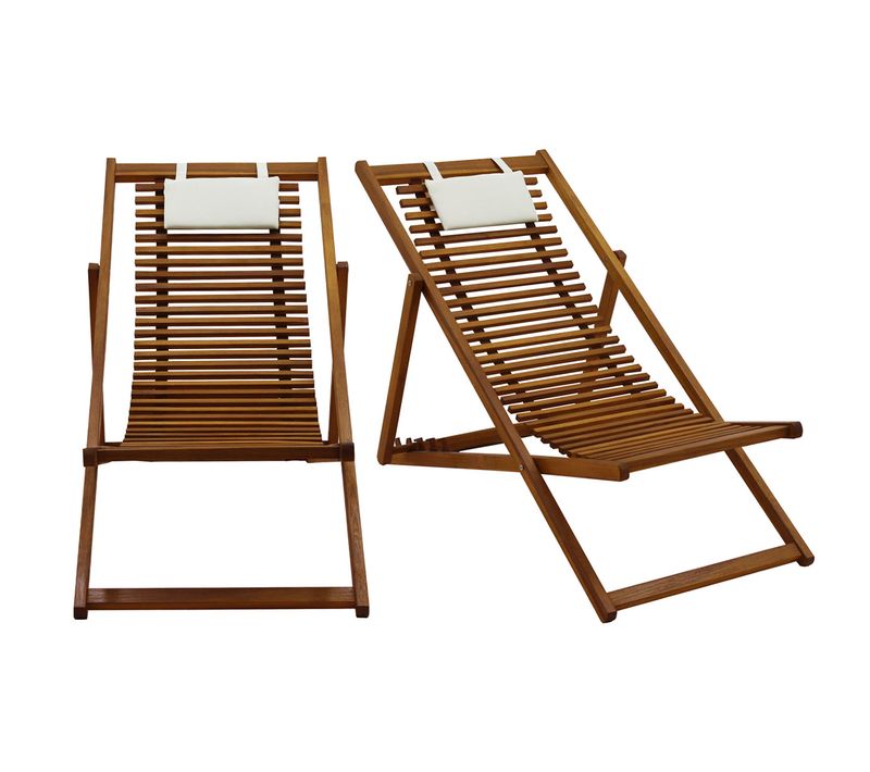 Chiliennes En Bois Massif Avec Coussin En Tissu Blanc (lot 2) Moona