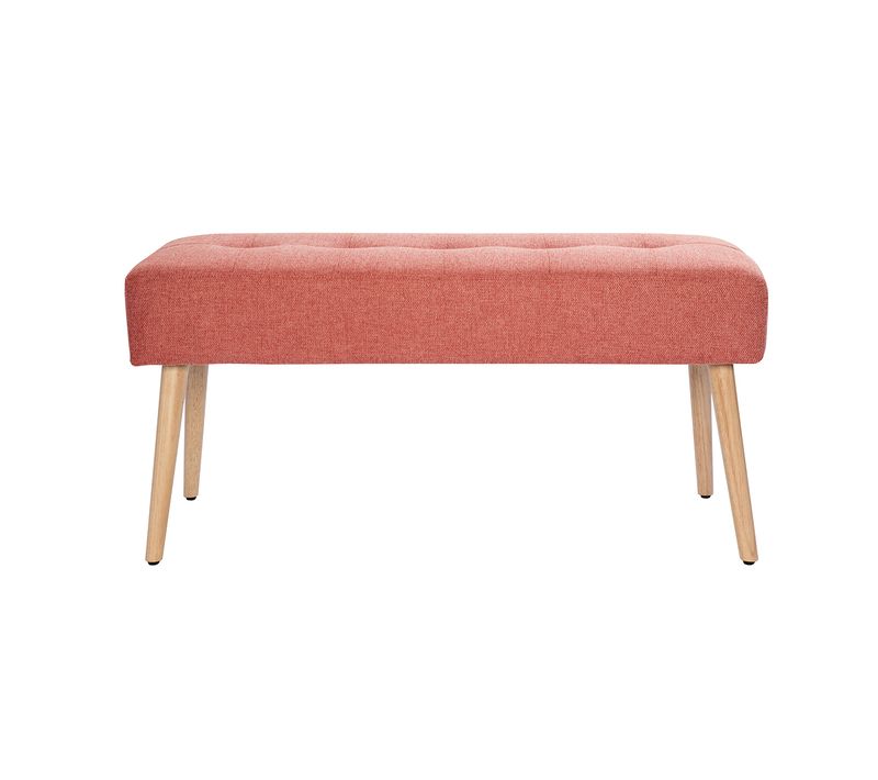 Banc Scandinave Capitonné En Tissu Effet Velours Texturé Terracotta Et Bois Clair L96 Cm Guesta