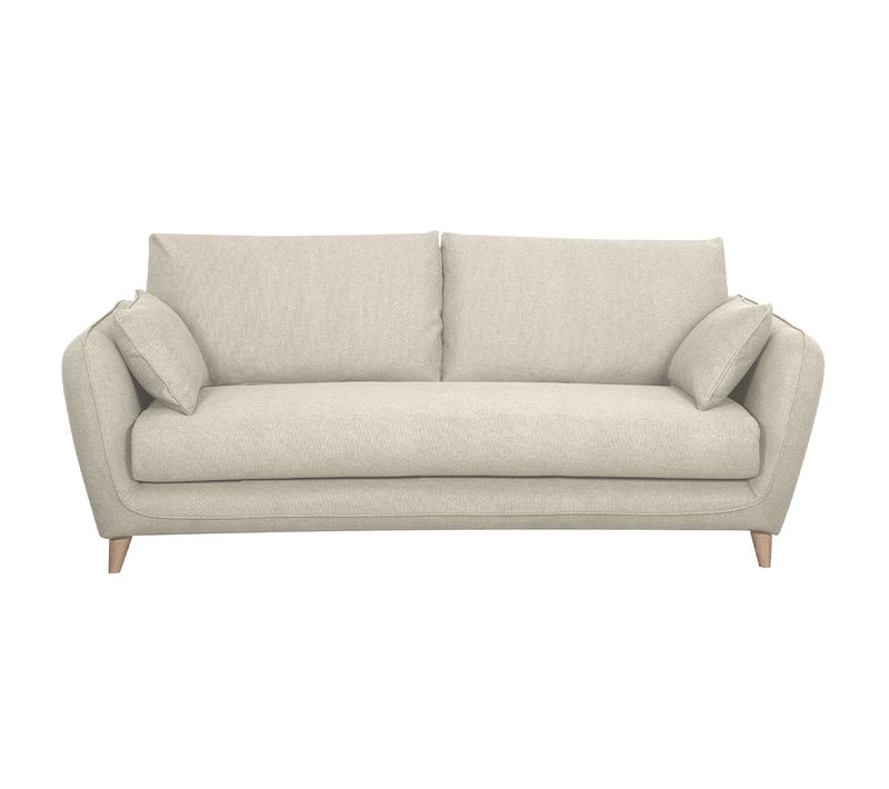 Canapé Convertible Scandinave 3 Places En Tissu Beige Avec Matelas 10 Cm Creep