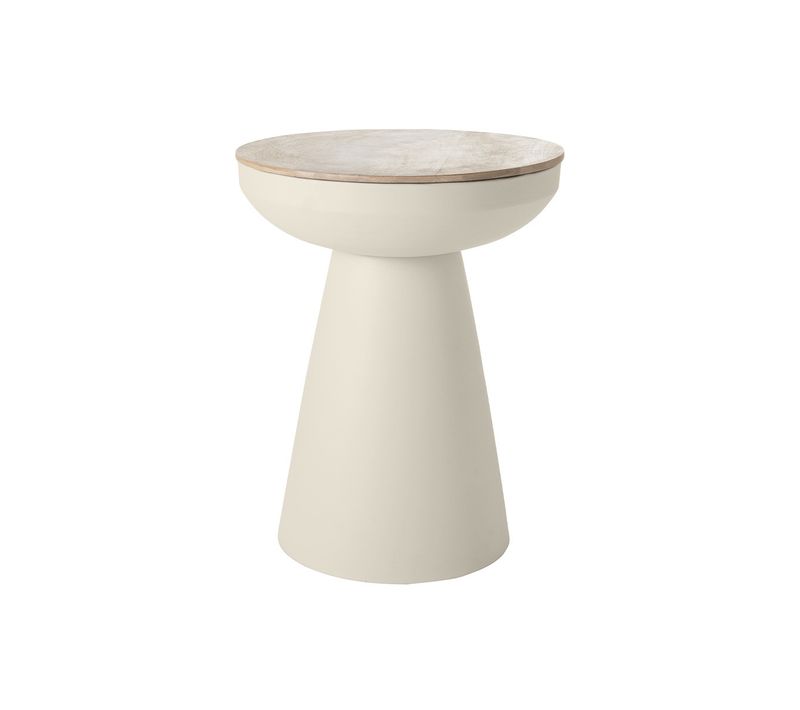 Table D'appoint Ronde Design Avec Rangement En Métal Grège Et Bois Manguier Massif H52 Cm Tam