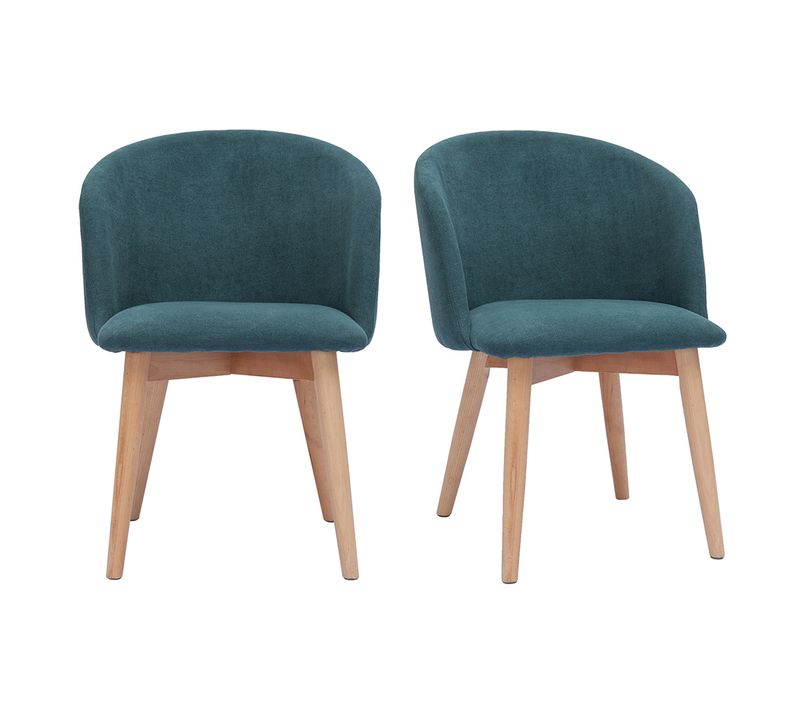 Chaises Scandinaves En Tissu Effet Velours Bleu Canard Et Bois Clair Massif (lot De 2) Vanity