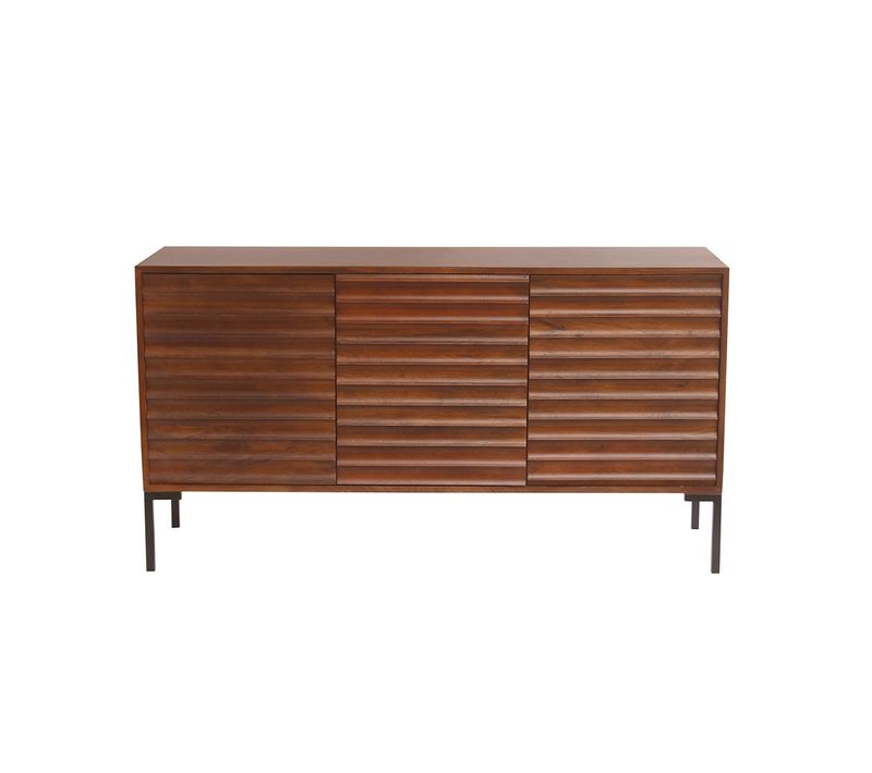 Buffet En Bois Foncé Manguier Massif Et Métal Noir 3 Portes L140 Cm Onda
