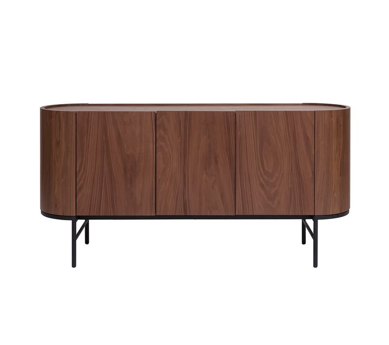 Buffet Design Bois Foncé Noyer Et Métal Noir 3 Portes L160 Cm Skye